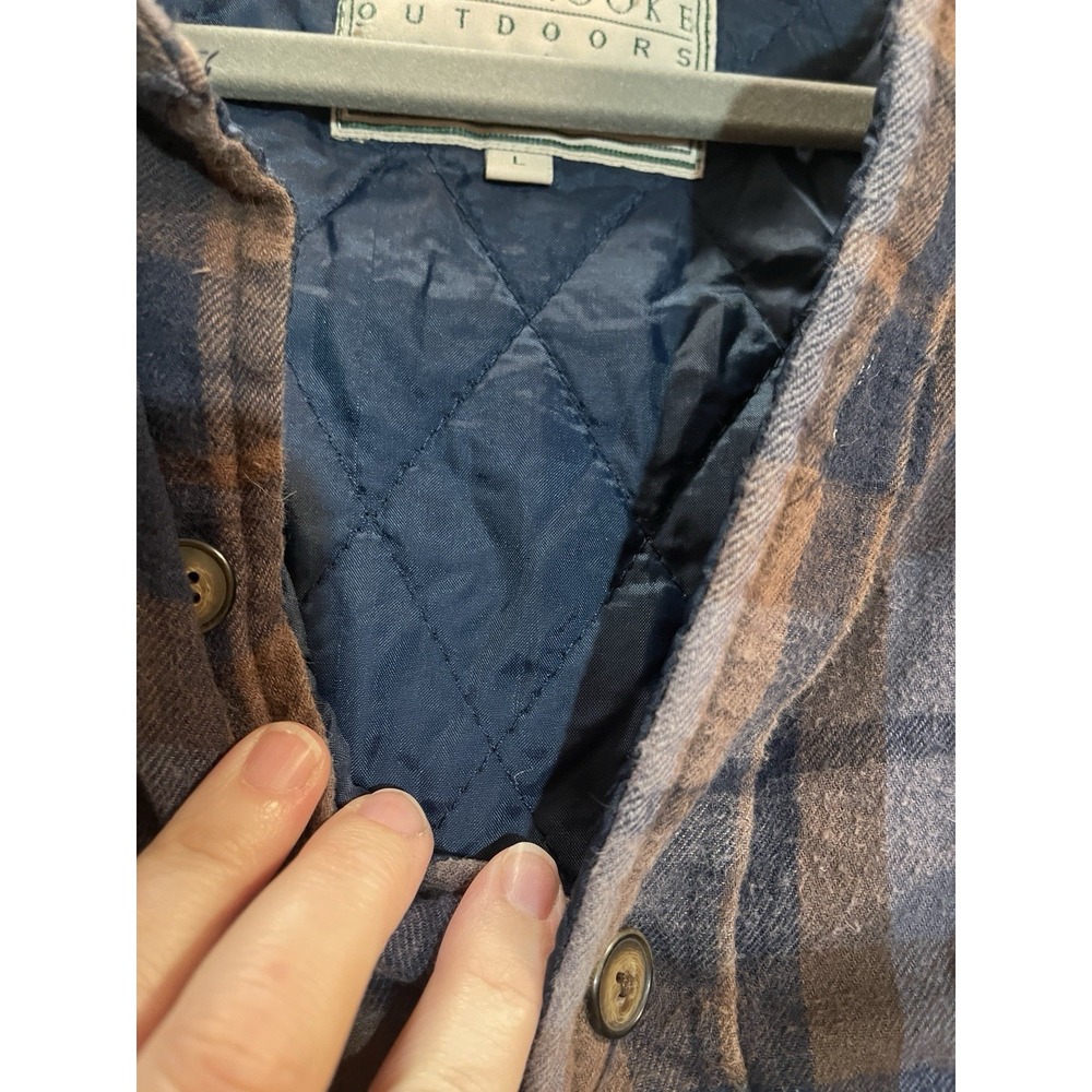 Claybrooke Outdoors Mens Blue Brown‎ Plaid Quilted Flannel Shirt Jacket Large L - Picture 3 of 5